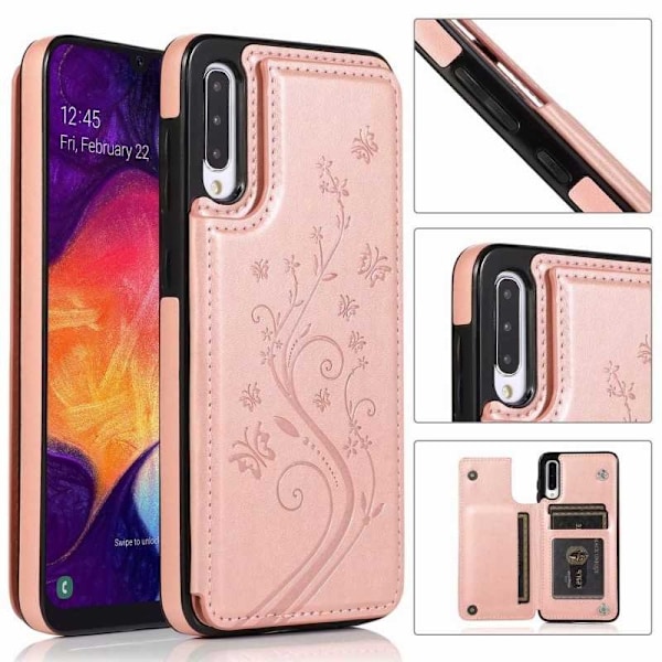 Samsung A50 Stöttåligt Skal Korthållare 3-FACK Flippr V2 Rosa guld