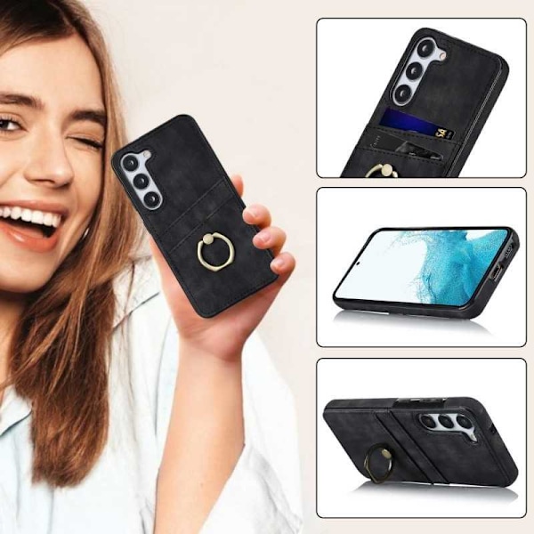 Samsung S23 -matkapuhelimen suojakuori korttitelineellä Retro V4 Svart