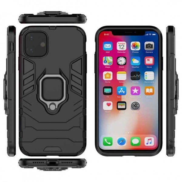 iPhone 11 Iskunkestävä suojus sormustelineellä ThinArmor Black