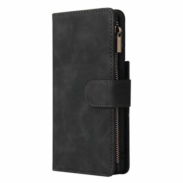 Samsung S21 Plus Multifunktionellt Plånboksfodral Zipper 8-Fack Svart