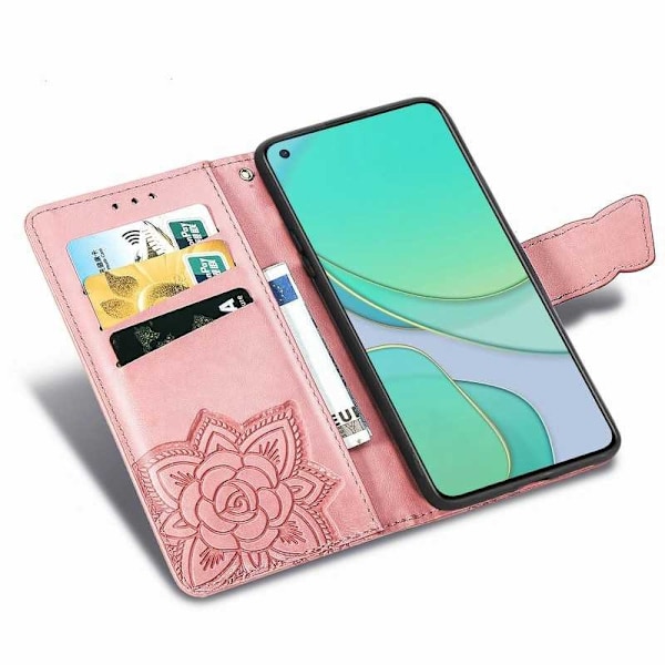 OnePlus 8T Plånboksfodral PU-Läder 4-FACK Motiv Fjäril Rosa guld