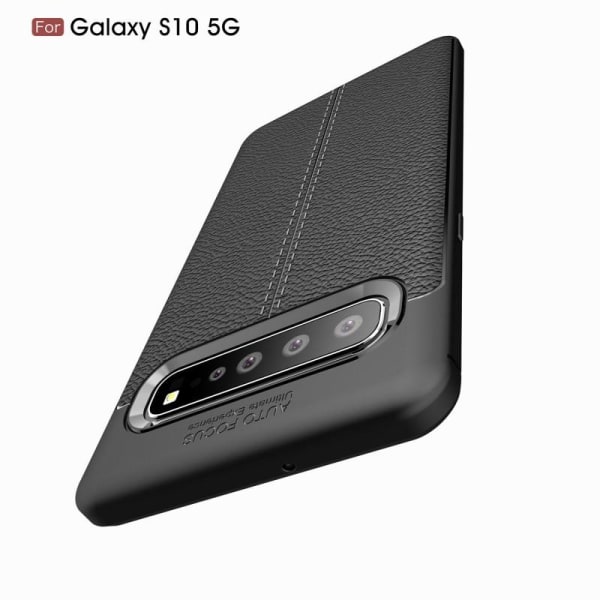 Samsung S10 Plus Stöttåligt & Stötdämpande Skal LeatherBack Svart