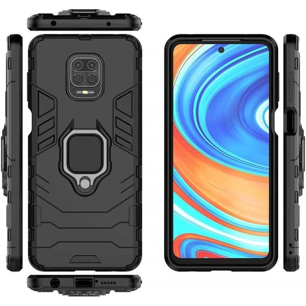 Xiaomi Redmi Note 9S & 9 Pro iskunkestävä kotelo ThinArmor sormustelineellä Black