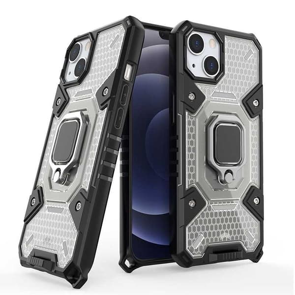 iPhone 13 Mini Käytännöllinen iskunkestävä kotelo sormustelineellä V6 Black