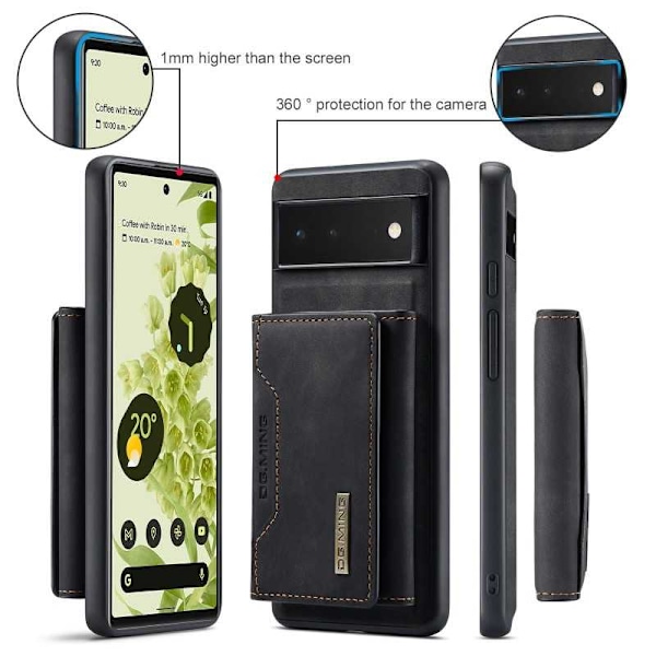 8-SLOT Google Pixel 6 stødsikkert dæksel med magnetisk kortholder DG.MING Afmonter Black