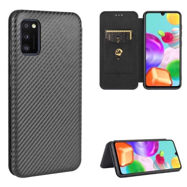 Samsung A41 Flip Case -korttipaikka CarbonDreams Black
