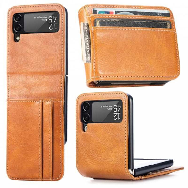 4-FACK Plånboksfodral Samsung Z Flip 4 - Ljusbrun