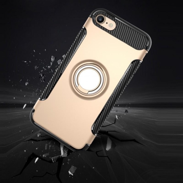iPhone 7 Plus Praktisk stødsikkert cover med ringholder V2 Svart