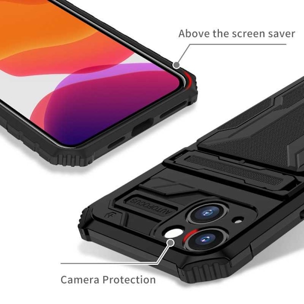 iPhone 13 Stöttåligt Skal Kickstand & Kortfack ThinArmor V3 Svart