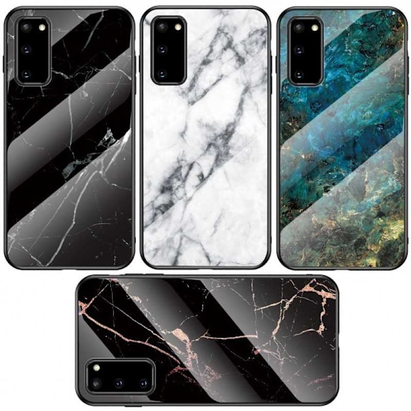 Samsung S20 Marble Shell 9H hærdet glas bagside Glassback V2 Black Svart/Guld