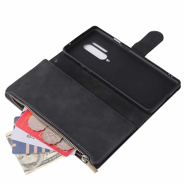 OnePlus 8 Pro Multifunktionellt Plånboksfodral Zipper 8-Fack Svart