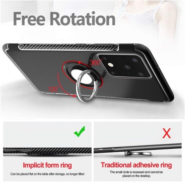 Samsung S20 Ultra Praktisk stødsikkert cover med ringholder V2 Black