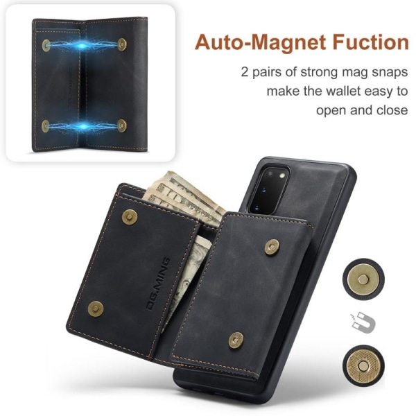 8-FACK Samsung S20 Stöttåligt Skal med Magnetisk Korthållare DG. Black