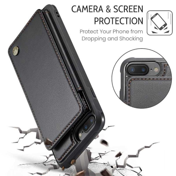 CaseMe Stöttåligt Skal Korthållare Stativ 4-Fack iPhone 7 Plus / 8 Plus Svart