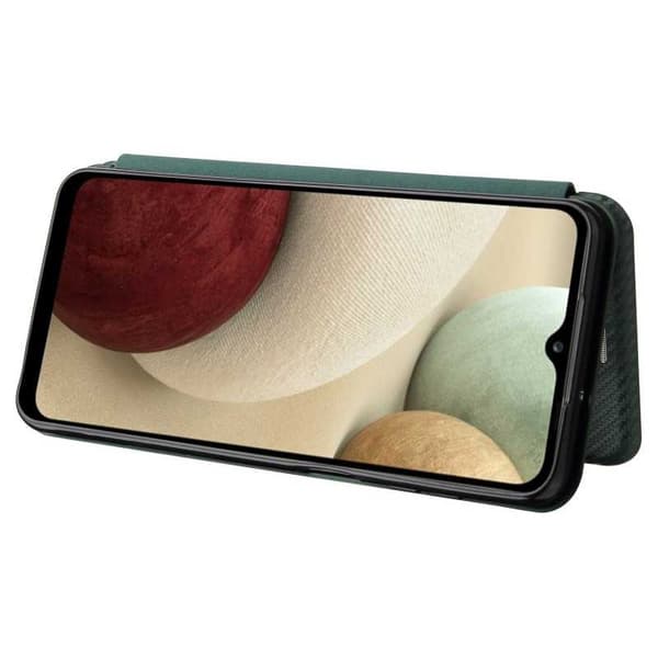 Samsung A12 Flip Case -korttipaikka CarbonDreams Vihreä Green