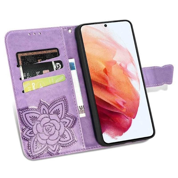 Samsung S21 FE Plånboksfodral PU-Läder 4-FACK Motiv Fjäril Rosenguld