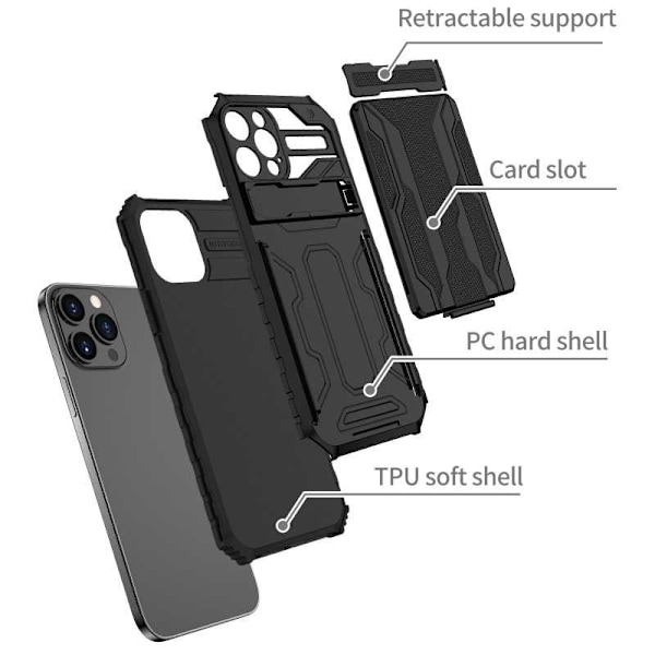iPhone 12 Pro Stöttåligt Skal Kickstand & Kortfack ThinArmor V3 Svart