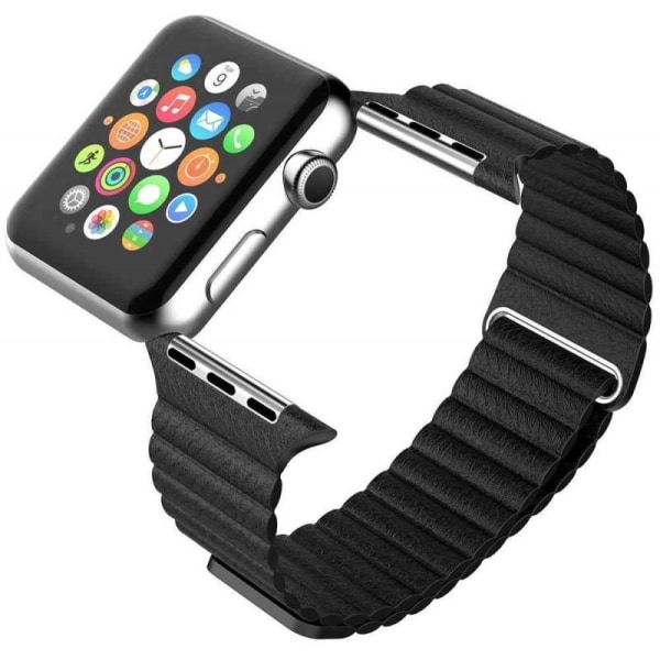 Apple Watch 38/40/41mm nahkaranneke magneettinen lukkosilmukka Black