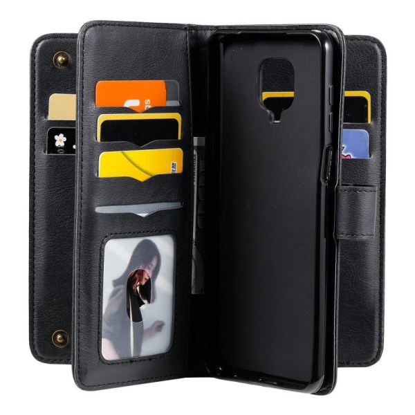 Redmi Note 9S/9 Pro Praktisk tegnebogscover med 11-bakker Array Black