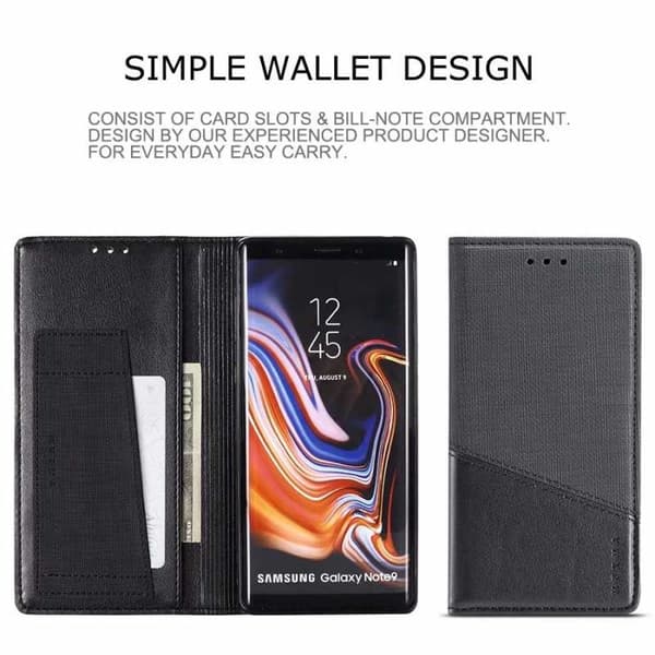 Samsung Note 9 tyylikäs PU-nahkakotelo RFID-estolla Black