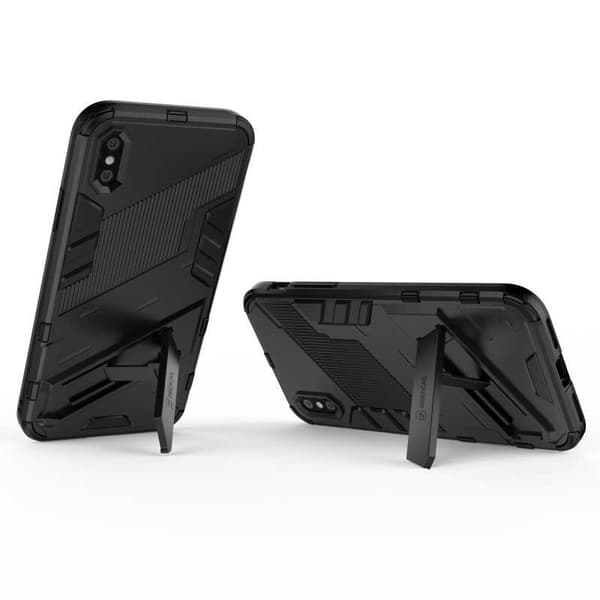 iPhone X / XS Iskunkestävä kotelo jalustalla ThinArmor V2 Svart