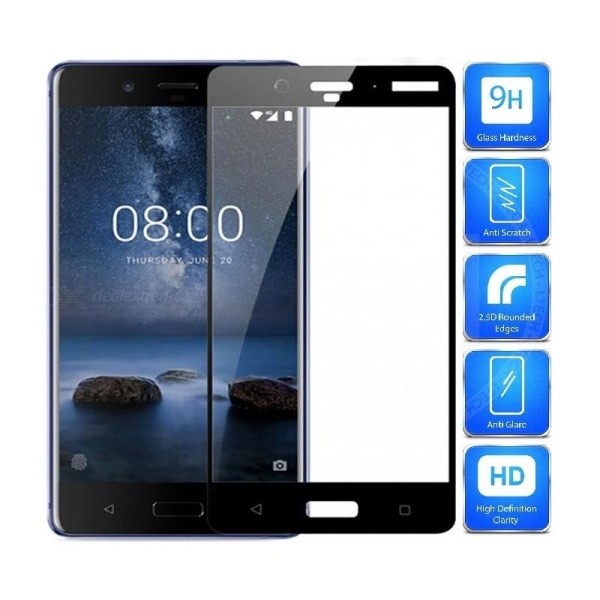 2-PACK Nokia 8 FullFrame 0,26 mm 2,5D 9H hærdet glas Black