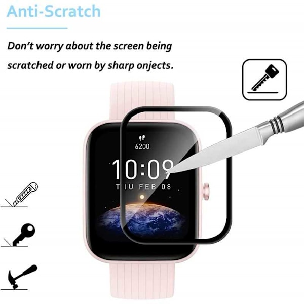 2-PACK Amazfit Bip 3/3Pro Hærdet glas FullFrame 3D 0,2 mm 9H Transparent