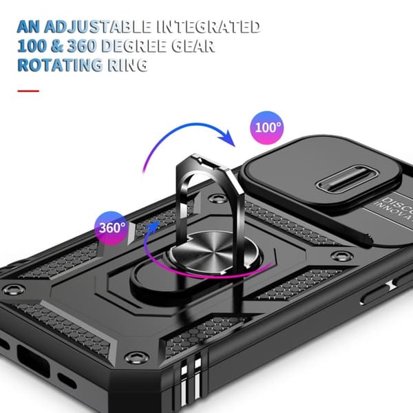 iPhone 14 Pro Max Hybridskal med Ringhållare & Kameraskydd - Svart