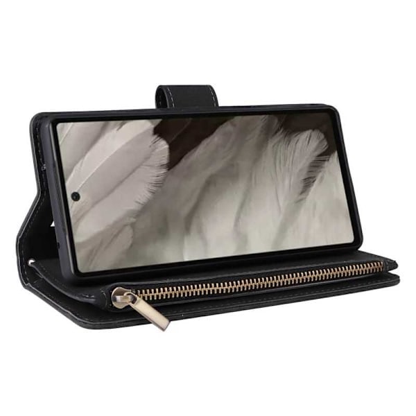 Google Pixel 7A multifunktionelt pung etui Lynlås 8-lomme Black