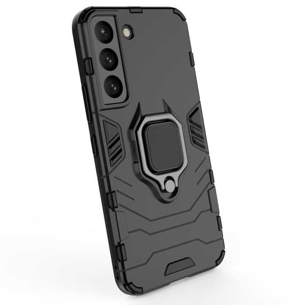 Samsung S21 FE Iskunkestävä suojus sormustelineellä ThinArmor Black
