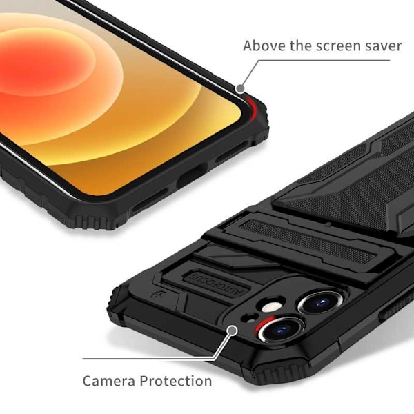 iPhone 12 Stöttåligt Skal Kickstand & Kortfack ThinArmor V3 Svart