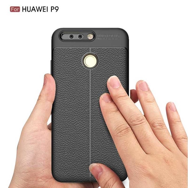 P9 Lite iskunkestävä ja iskuja vaimentava nahkaselkä Svart
