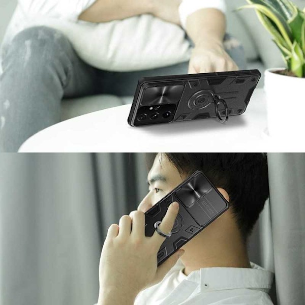 Samsung S21 Ultra iskunkestävä kotelo sormustelineellä Nillkin Black Black