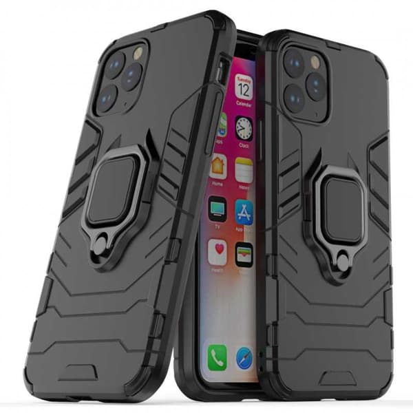 iPhone 12 Pro Max iskunkestävä kotelo rengaspidikkeellä ThinArmor Black