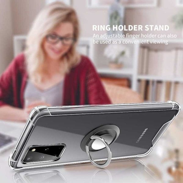 Samsung Galaxy S20 Plus stødsikkert cover med ringholder frisk Transparent