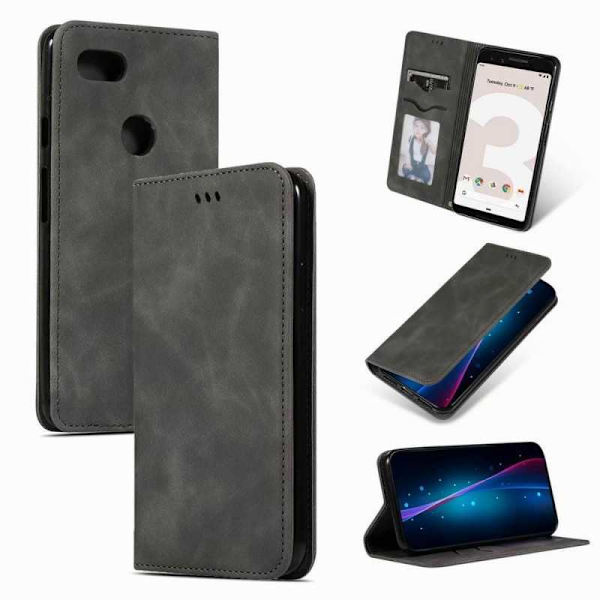 Google Pixel 3 Flip Case -korttilokero Suede Black