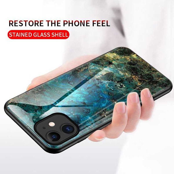 iPhone 13 Mini Marmorskal 9H Härdat Glas Baksida Glassback V2 MultiColor Emerald Green