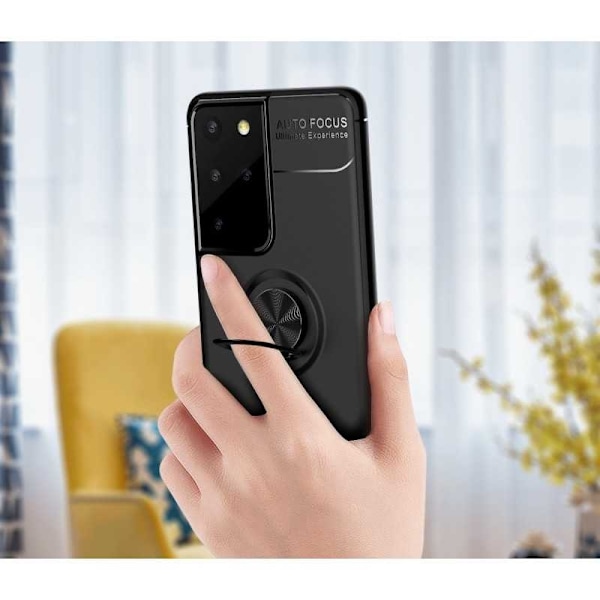 Samsung S21 Ultra Käytännöllinen iskunkestävä kotelo sormustelineellä V3 Black