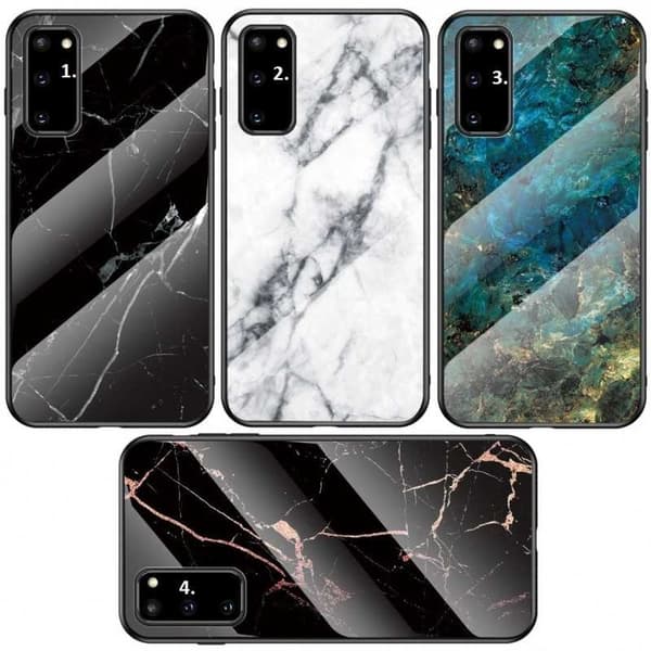 Samsung S21 FE Marble Shell 9H Tempered Glass Back Glassback V2 MultiColor Svart/Vit