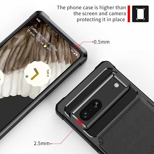 Google Pixel 8 Stöttåligt Premium Skal 4-FACK Solid V3 RFID Svart