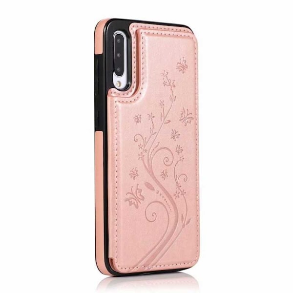 Samsung A50 iskunkestävä kansikorttipidike 3-POCKET Flippr V2 Pink gold