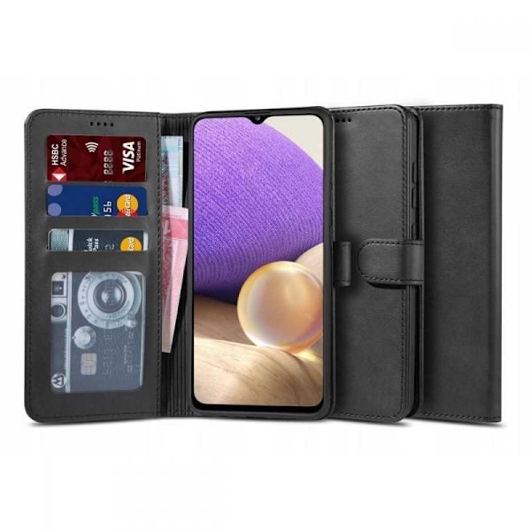 Samsung A23 5G Wallet Case PU-nahkainen 4-POCKET Black