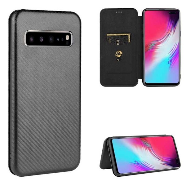 Samsung S10 Flip Case Kortrum CarbonDreams Black