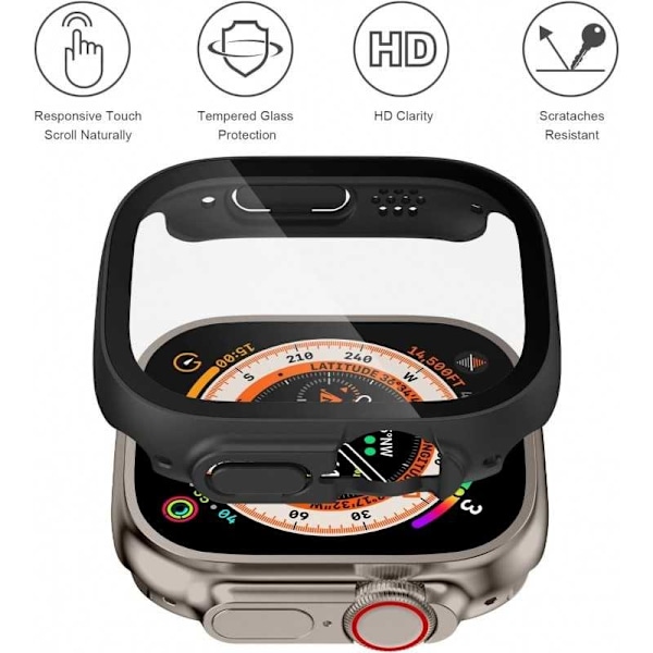 2-PACK Apple Watch Ultra 1/2 (49mm) Stötdämpande Skal 9H Härdat Glas 2in1 Black