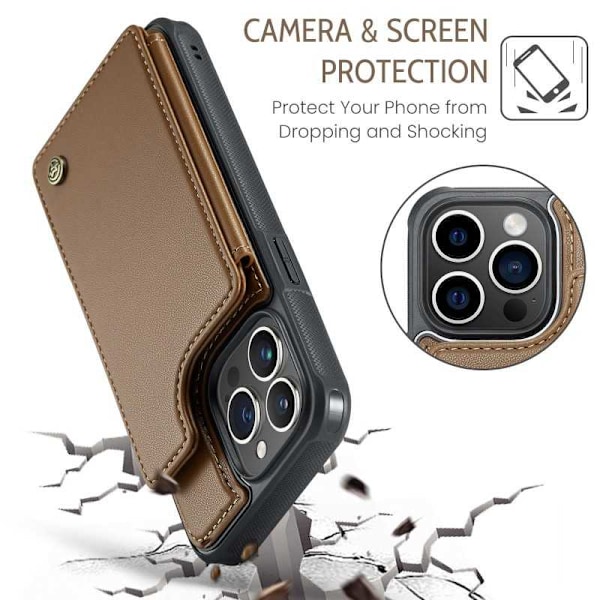 CaseMe Stöttåligt Skal Korthållare Stativ 4-Fack iPhone 15 Pro Brun