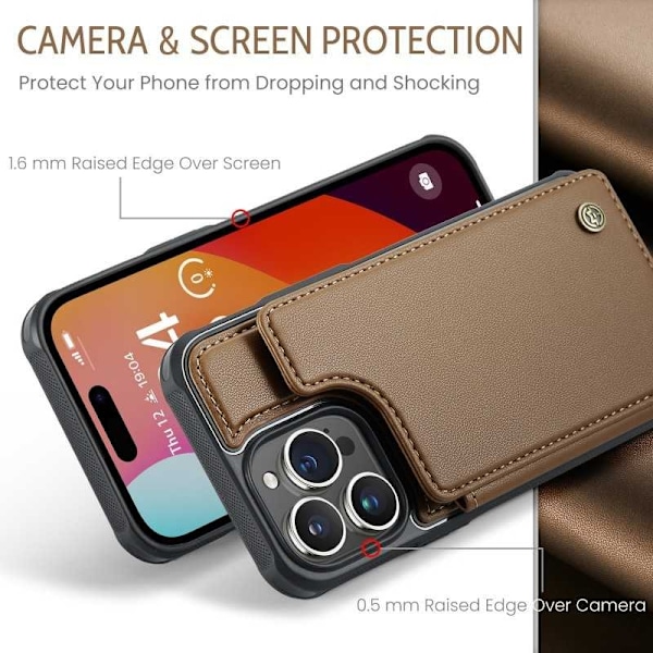 CaseMe iskunkestävä kansi korttitelineen jalusta 4-lokeroinen iPhone 11 Pro Ruskea