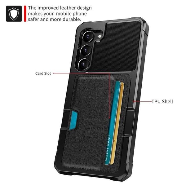 Samsung S23 Ultra Stöttåligt Skal med Kortfack Solid V2 Svart