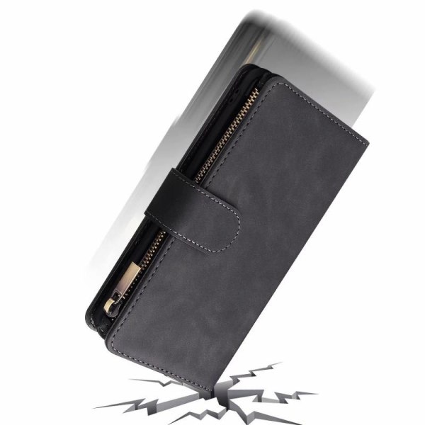 Samsung S10 Plus monitoiminen lompakkokotelo, vetoketjullinen 8 Black