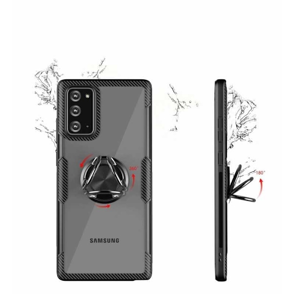 Samsung Note 20 Käytännöllinen iskunkestävä kotelo sormustelineellä V4 Black