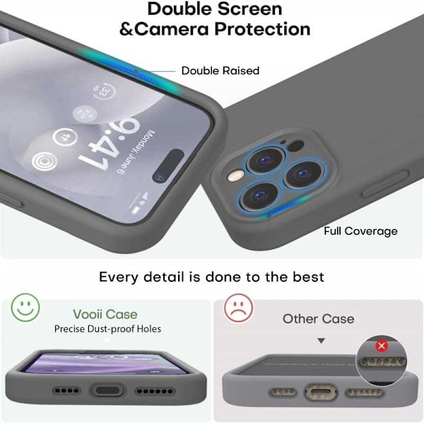 iPhone 15 Pro Max Gummibelagt Skal med Kameraskydd Liquid V2 - Grå